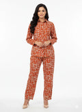 Orange Ancient Script Print Co-Ord Shirt & Trouser Set