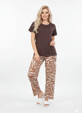 Brown Cotton T-Shirt Pajamas Set for Women