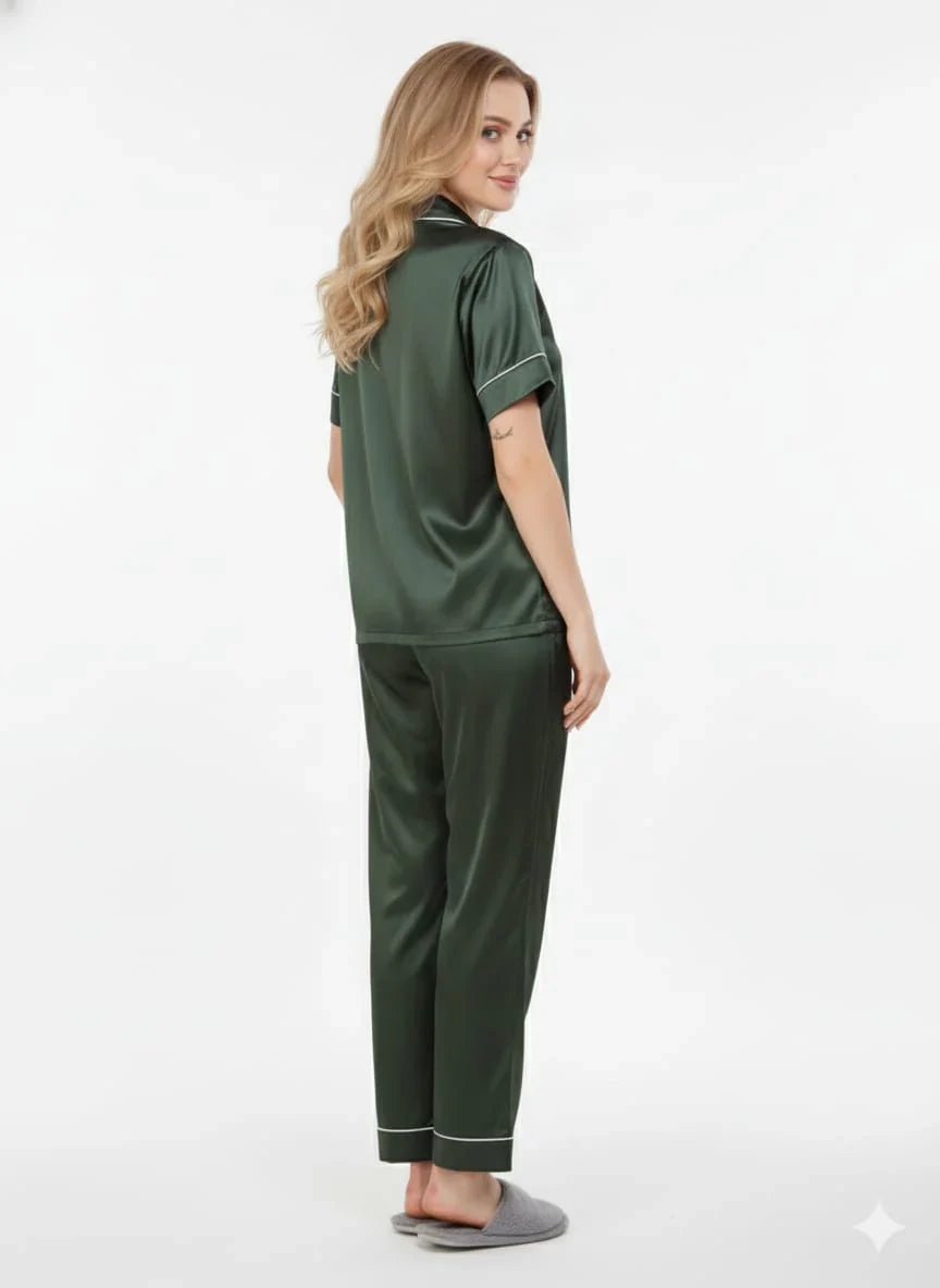 Dark Green Imported Italian Satin Premium Nightsuit