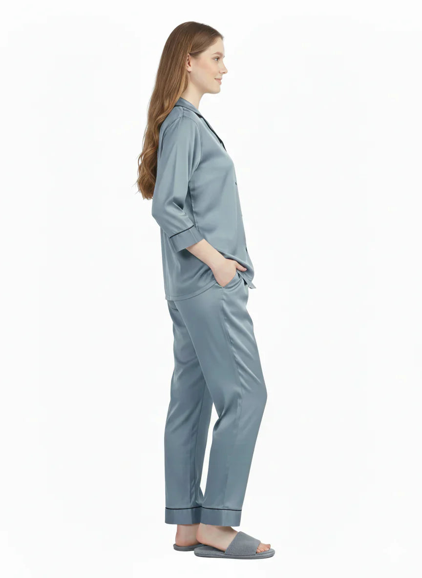 Blue Grey Armani Satin Elegant Nightsuit