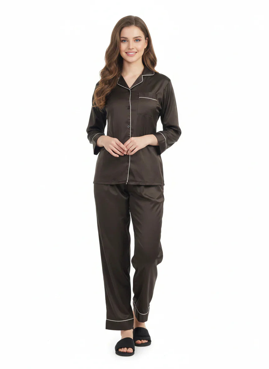 Espresso Luxe Armani Satin Nightwear Set