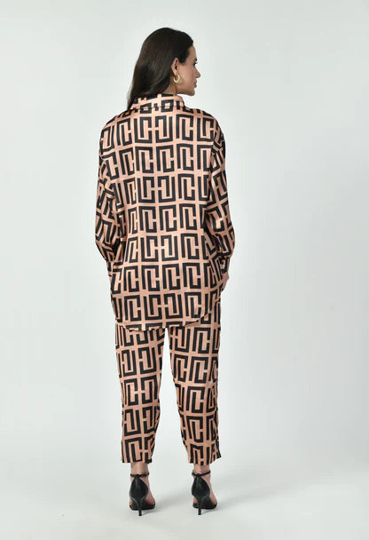 Geometric Print Japanese Satin Modest Luxury Co-Ord Set