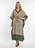 Green Paisley Print Modest Kaftan Maxi Dress