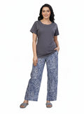 Grey Leopard Print Cotton T-Shirt Pajamas Set