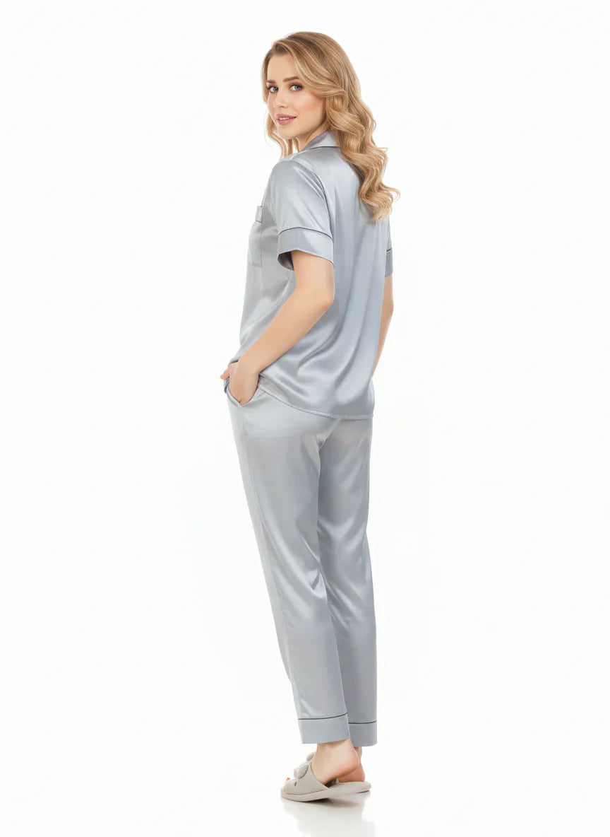 Black Imported Italian Satin Nightsuit