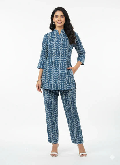 Indigo Tapestry Print Kurti Co-Ord Set