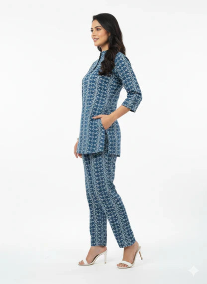 Indigo Tapestry Print Kurti Co-Ord Set