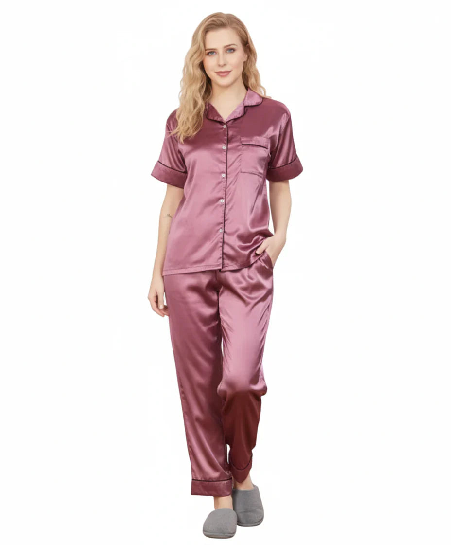 Mauve Italian Satin Premium Sleepwear Set