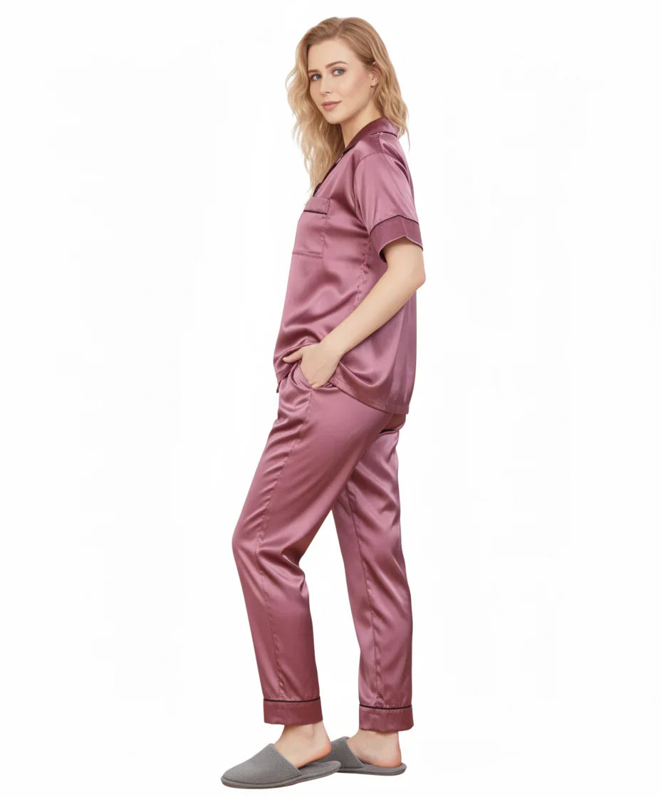 Mauve Italian Satin Premium Sleepwear Set