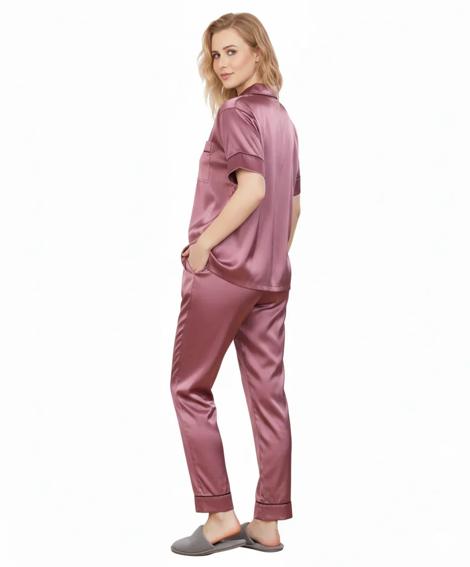 Mauve Italian Satin Premium Sleepwear Set