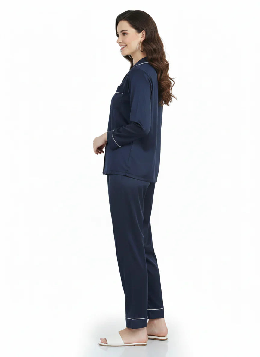 Midnight Navy Armani Satin Luxury Nightsuit