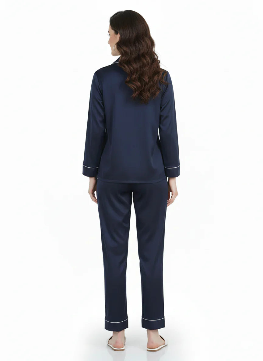 Midnight Navy Armani Satin Luxury Nightsuit