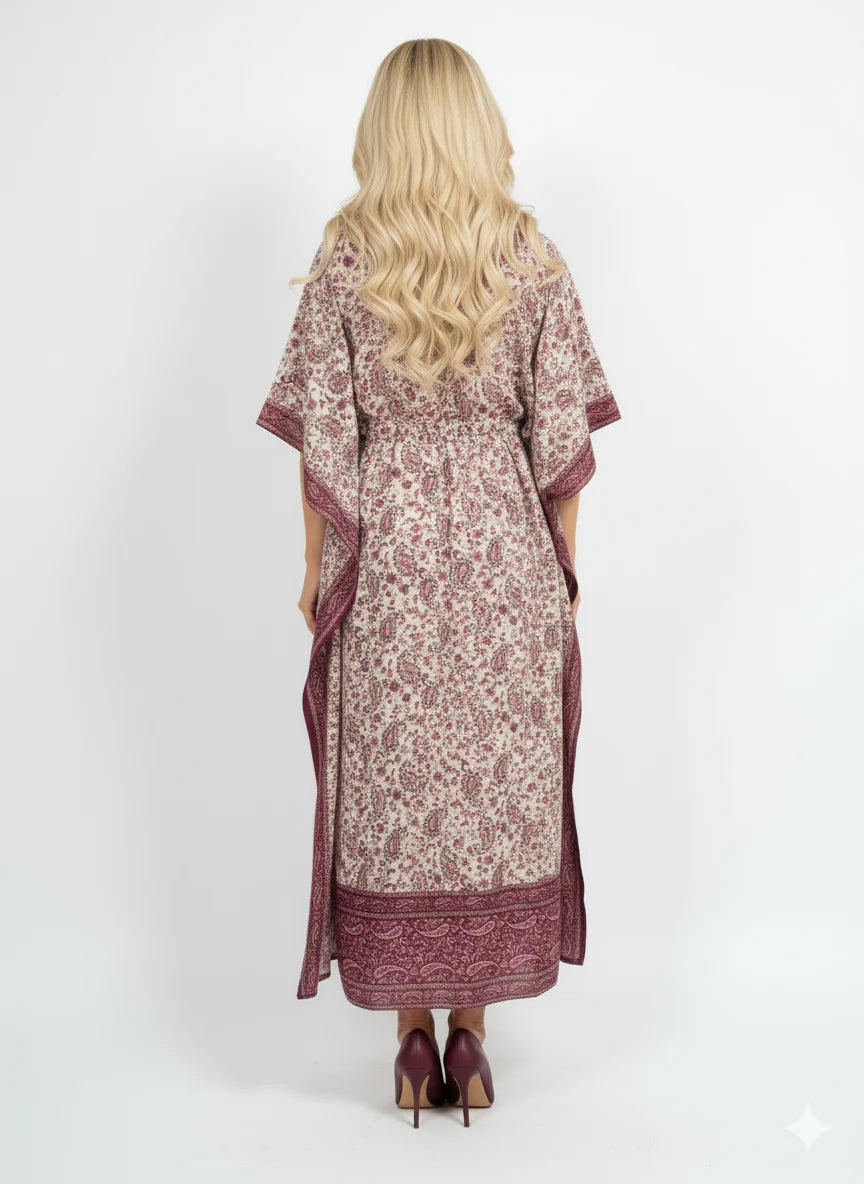 Red Paisley Print Kaftan Maxi Dress