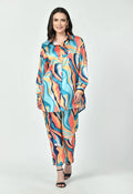 Multicolor Wave Print Japanese Satin Luxury Modest Co-Ord Set