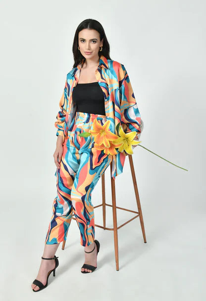 Aurora Wave Satin Co-Ord Set