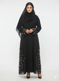 Noir Lattice Side-Detail Luxury Abaya