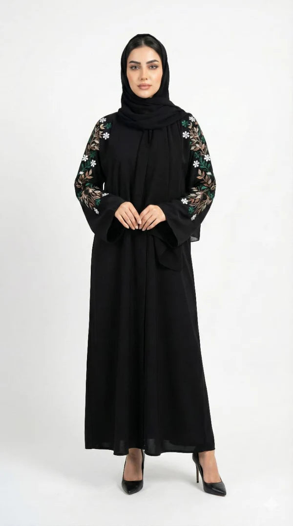 Obsidian Noir Hand-Embroidered Luxury Abaya