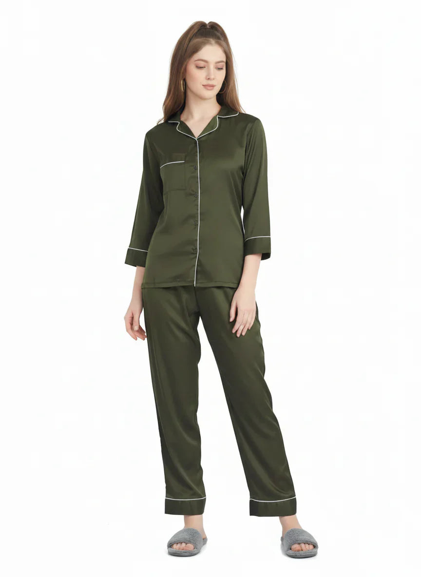 Olive Green Armani Satin Premium Nightsuit