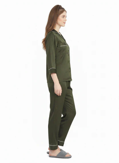 Olive Green Armani Satin Premium Nightsuit