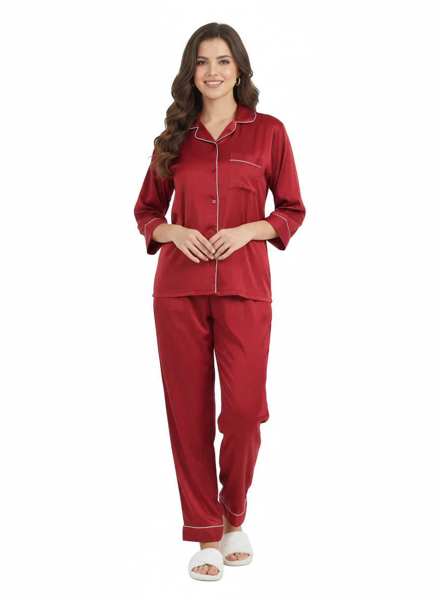 Ruby Red Armani Satin Elegant Nightsuit