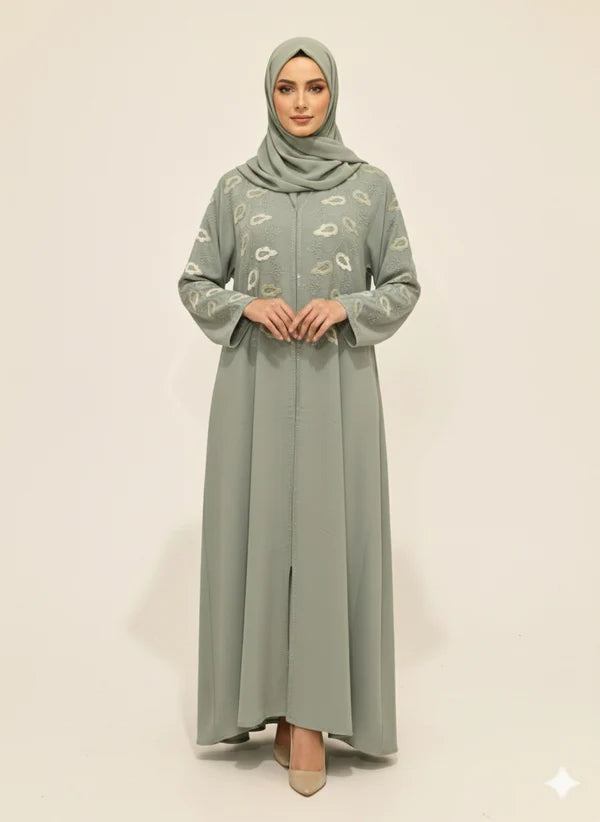 Sage Green Luxury Embroidered Abaya