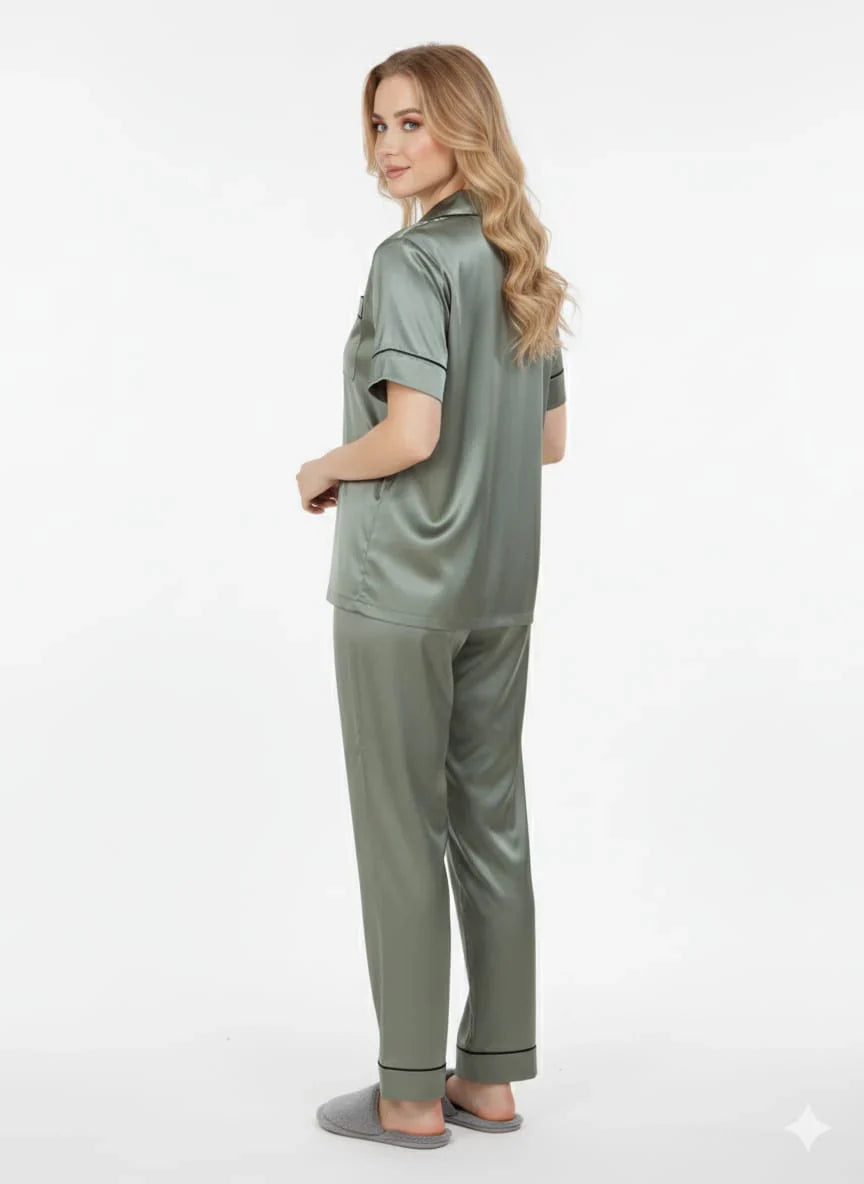 Sage Green Italian Satin Elegant Nightsuit