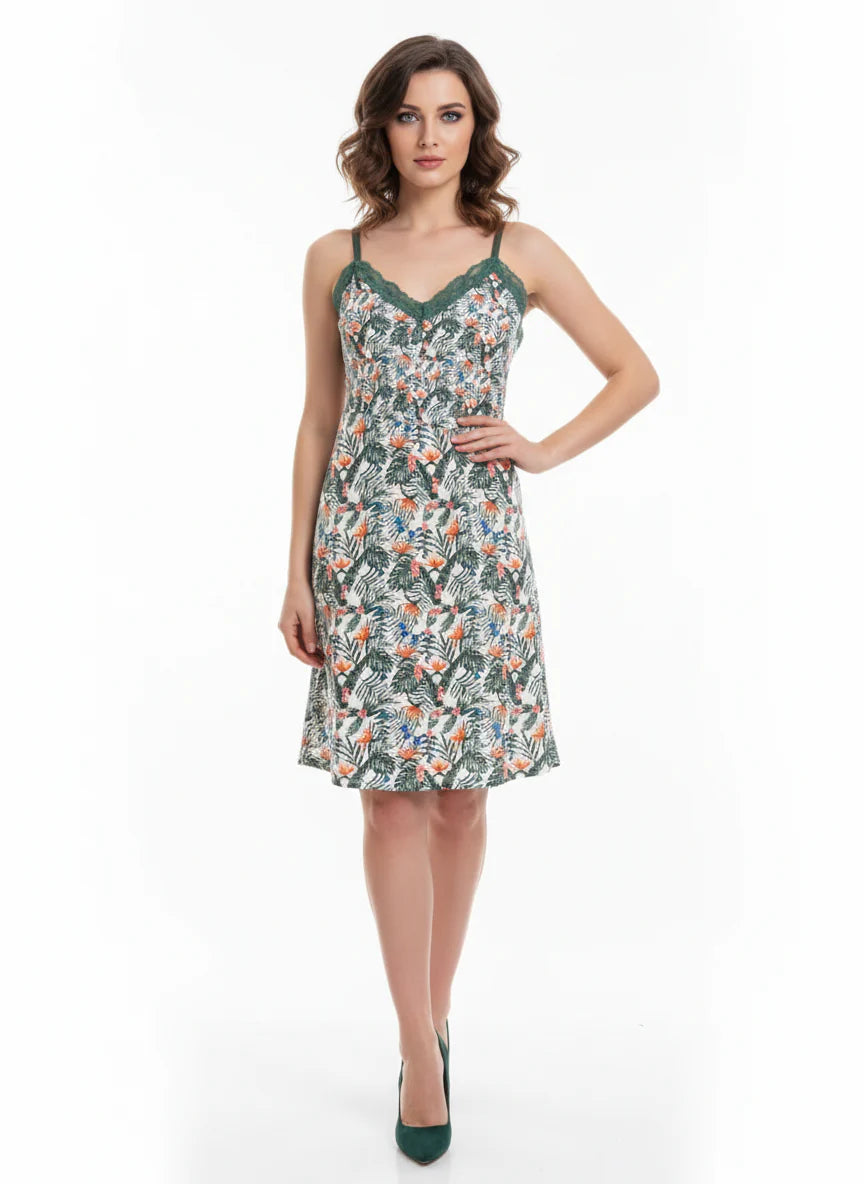 Tropical Print Viscose Night Slip